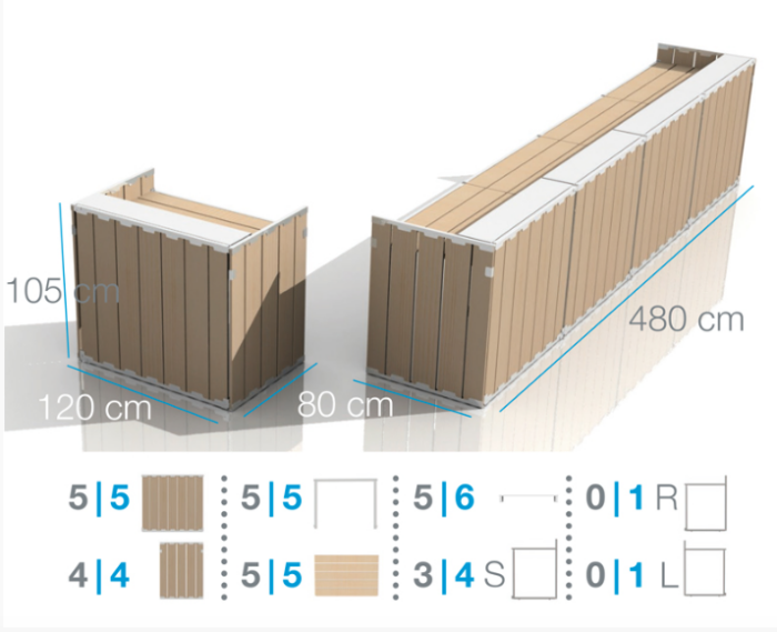 U BAR Elements - natural / white / grey, folding pallet, wooden